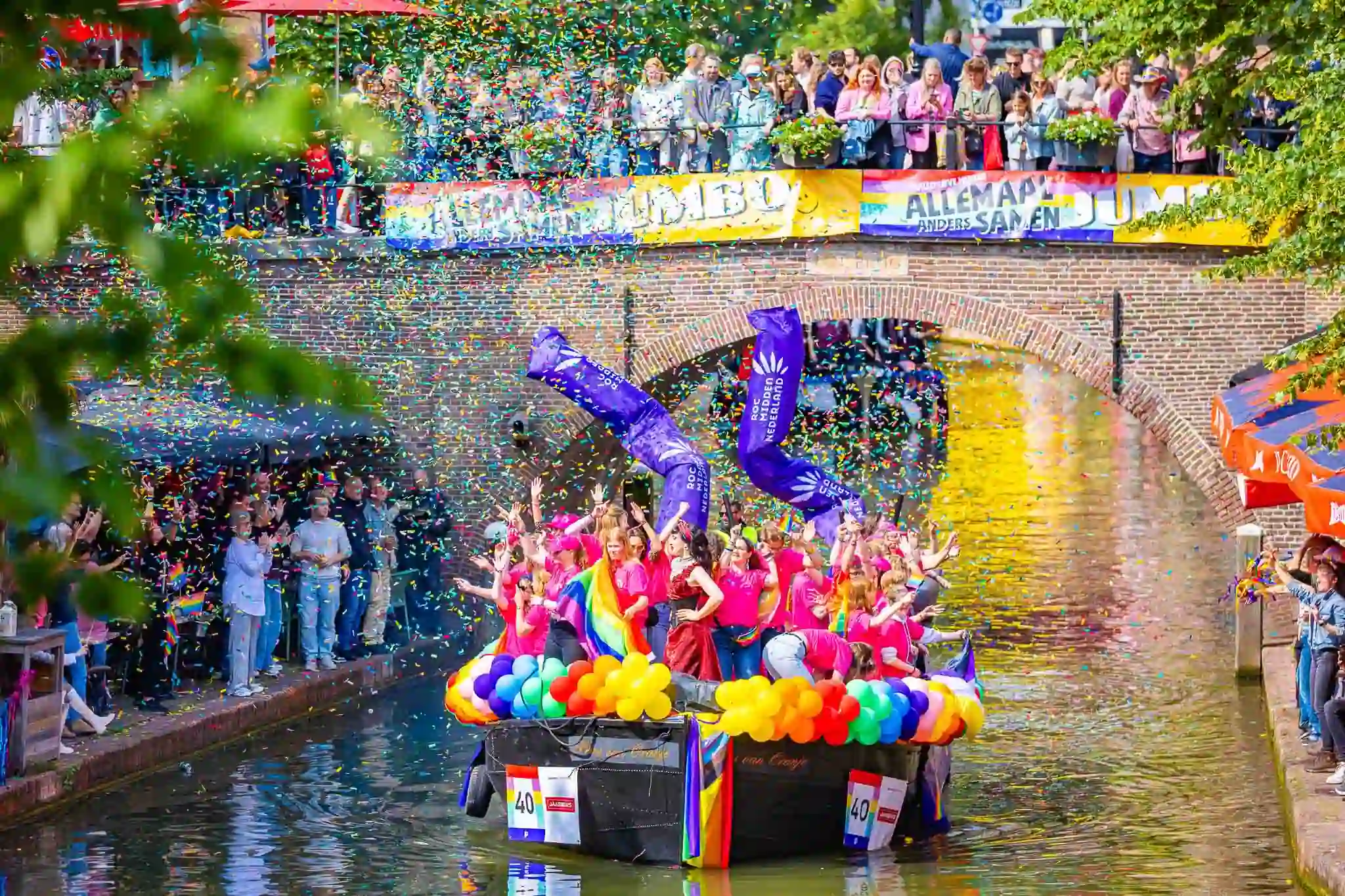 pride boat in canal at the utrecht pride